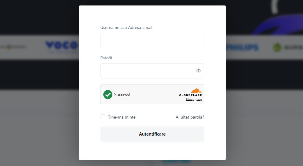 Formularul de autentificare cu câmpurile e-mail și parolă