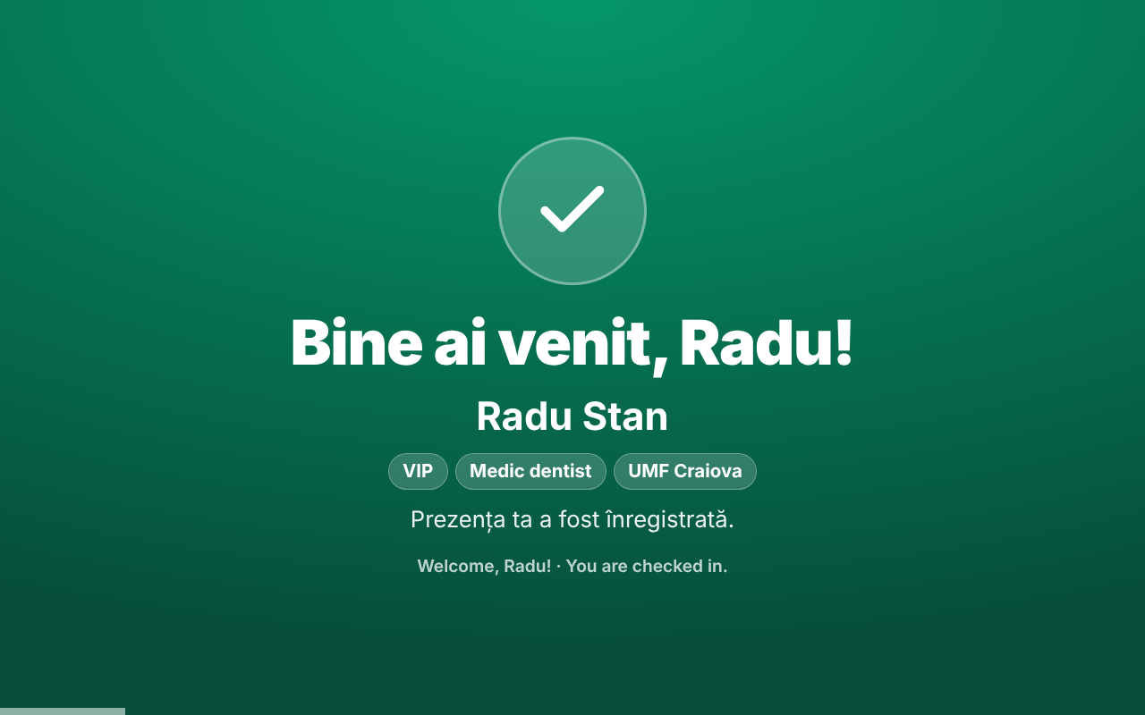 Ecran verde Bine ai venit, Radu!, sub nume etichetele VIP, Medic dentist, UMF Craiova