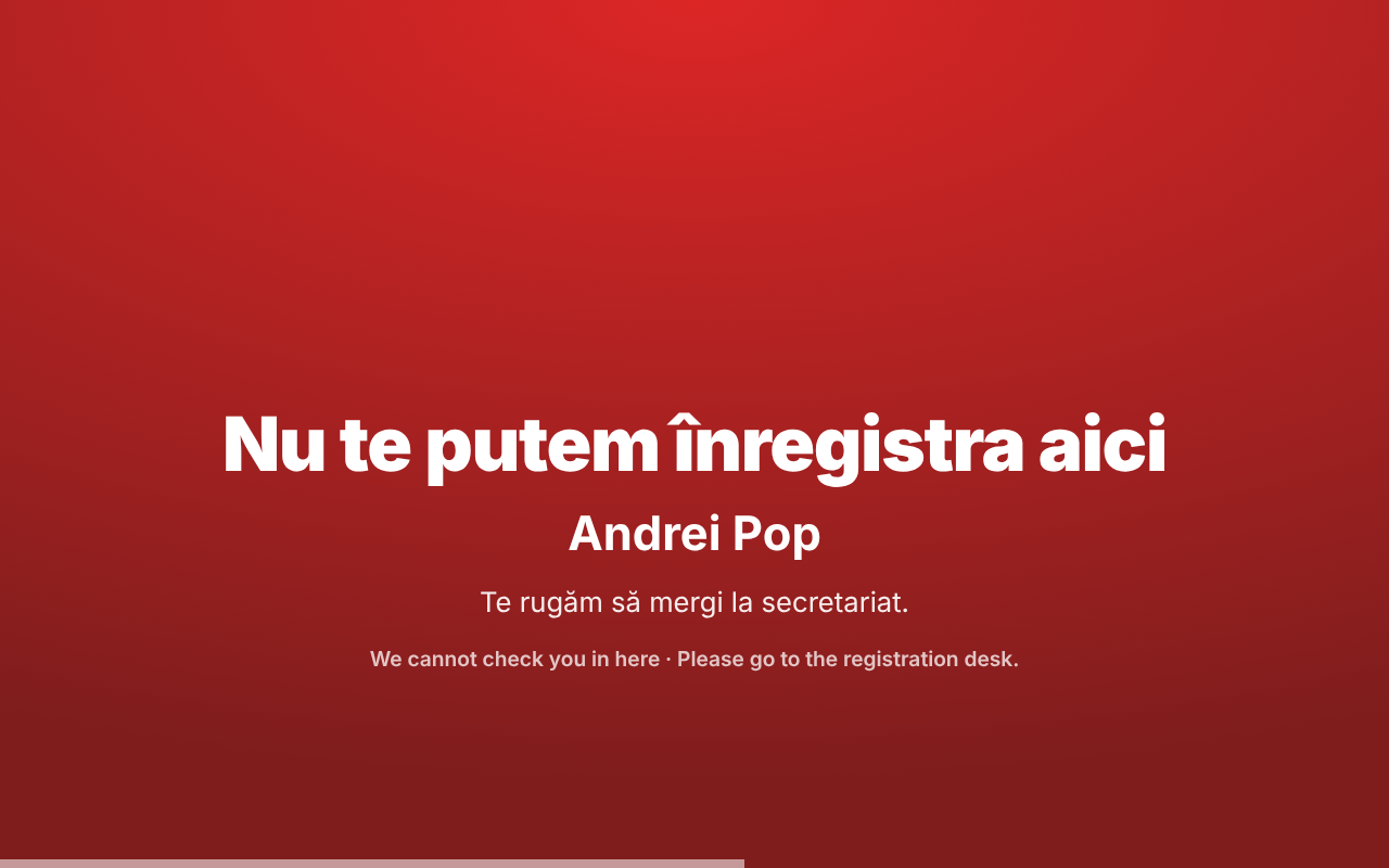 Ecran roșu: Nu te putem înregistra aici, Andrei Pop, Te rugăm să mergi la secretariat
