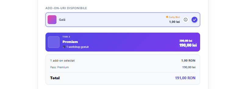 Add-on-uri selectate cu sumarul actualizat al comenzii