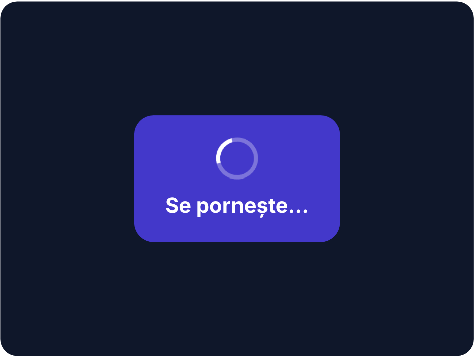 Butonul camerei cât pornește: un cerc de încărcare și textul Se pornește…